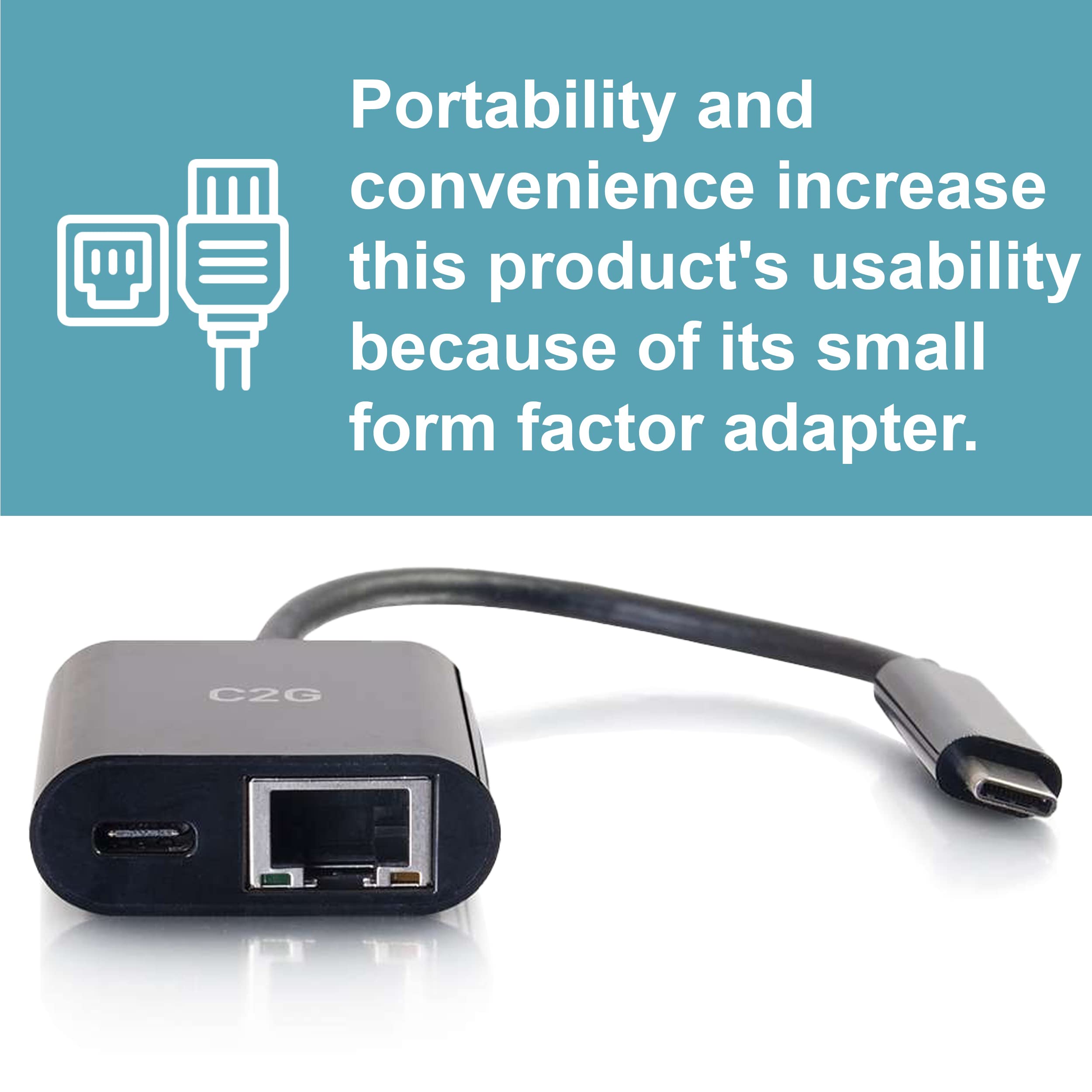 C2G 29749 USB C Adapter and Ethernet Adapter with Power, Black - Image 3